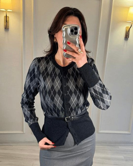 Black & Grey Sweater with Belt