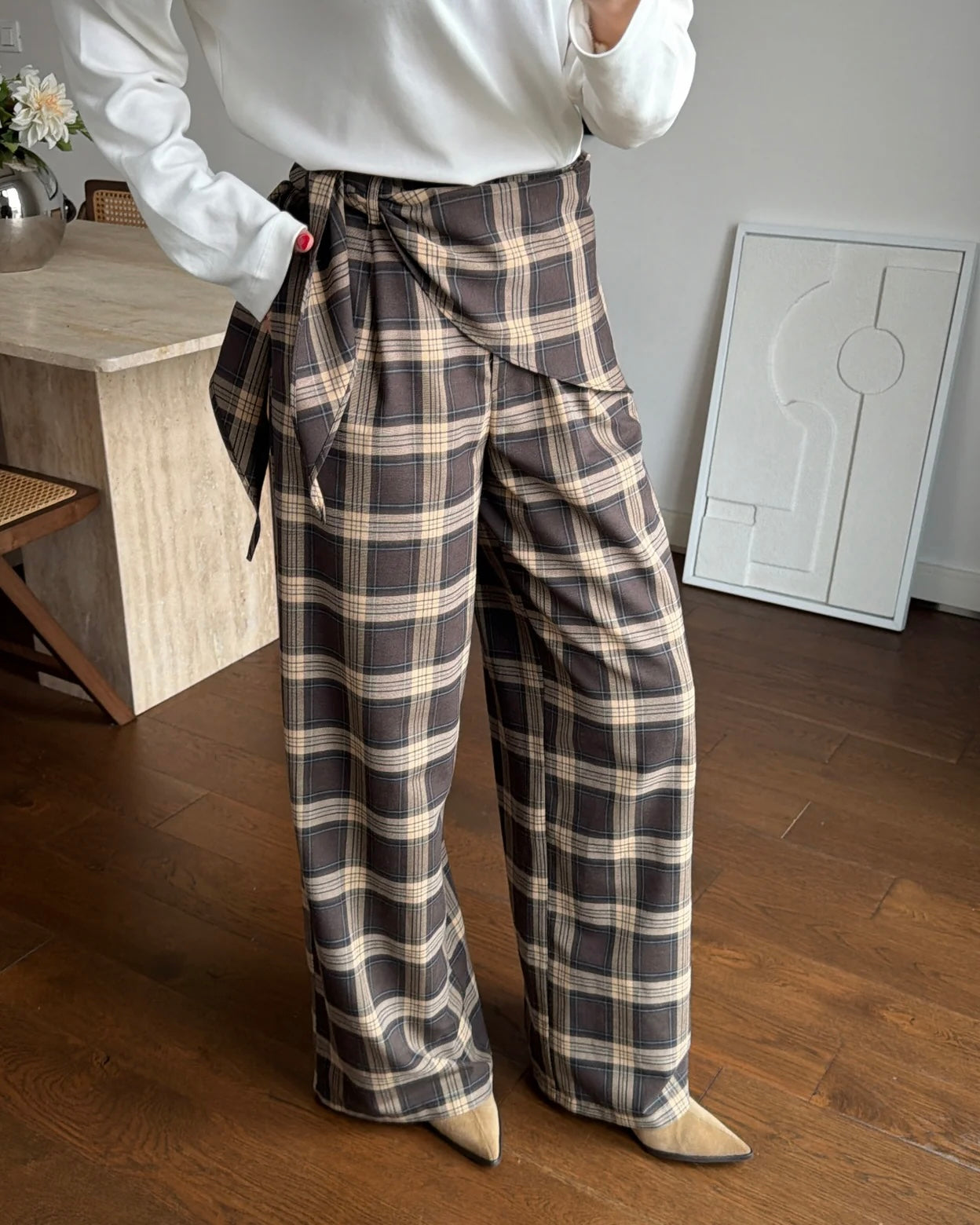 Checkered Pants with Skirt
