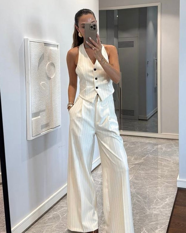 Off White Striped Set