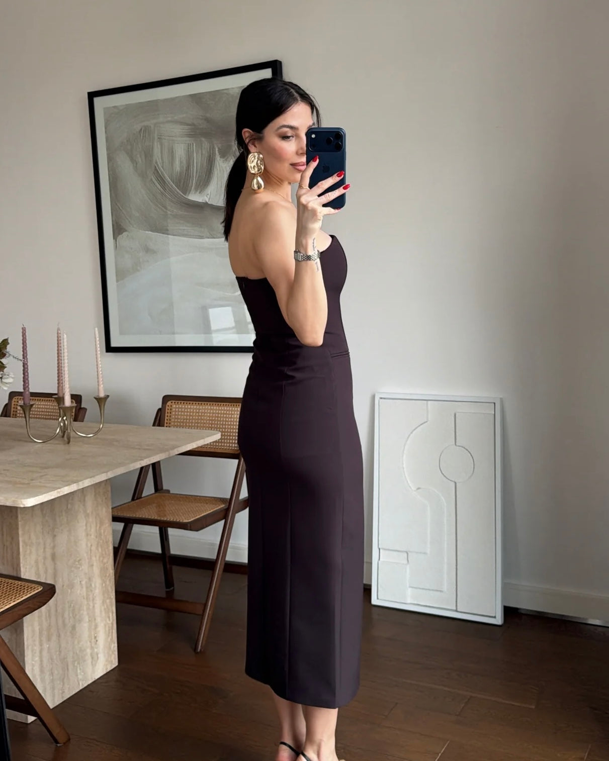 Brown Strapless Dress