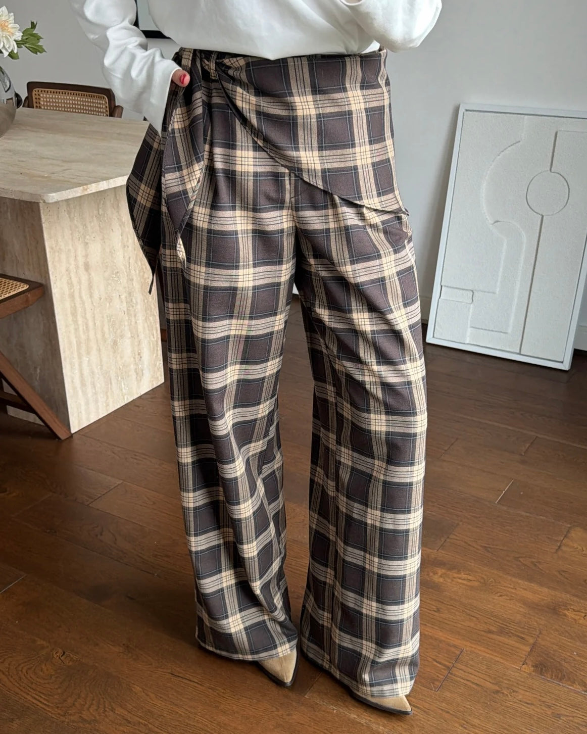 Checkered Pants with Skirt