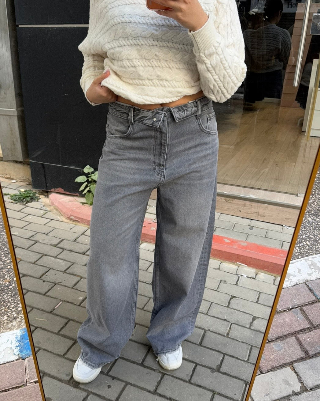 Grey Flipped Waist Jeans