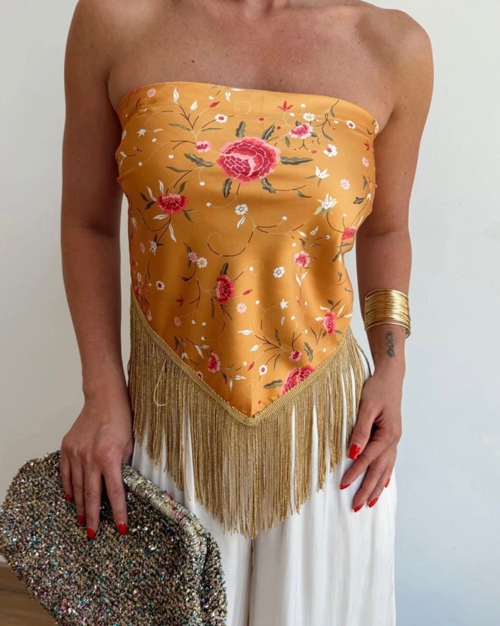 Orange Strapless Top