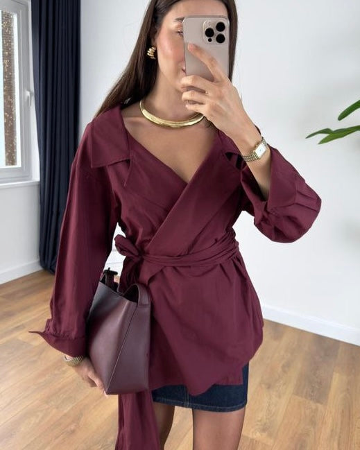 Burgundy Tied Blouse