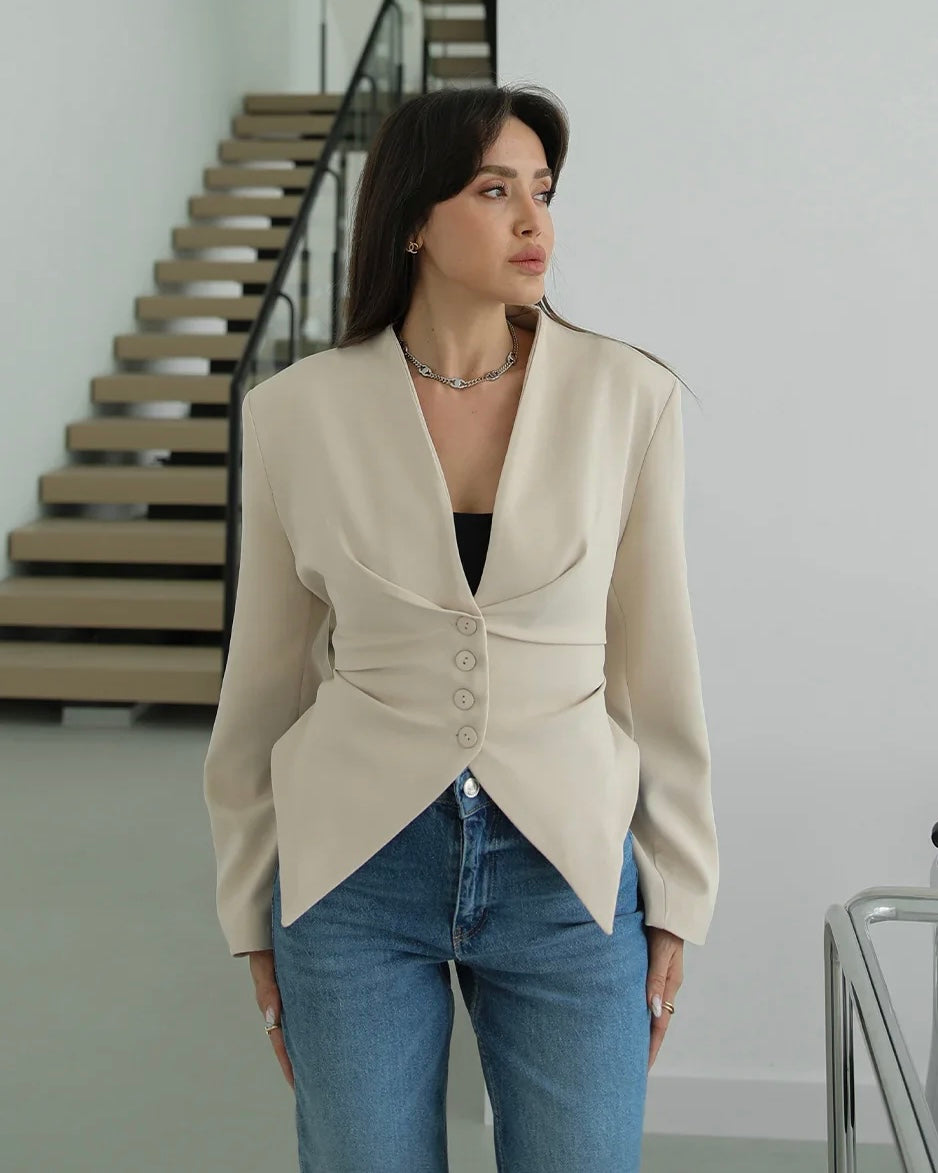 Beige Waisted Blazer