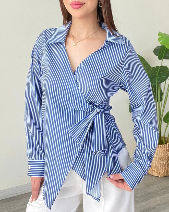 Dark Blue Striped Tied Shirt