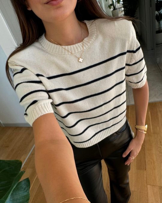 Beige Striped Half Sleeve