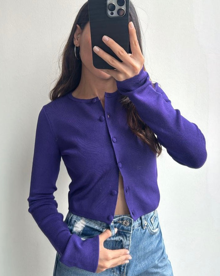 Purple Buttoned Cardigan