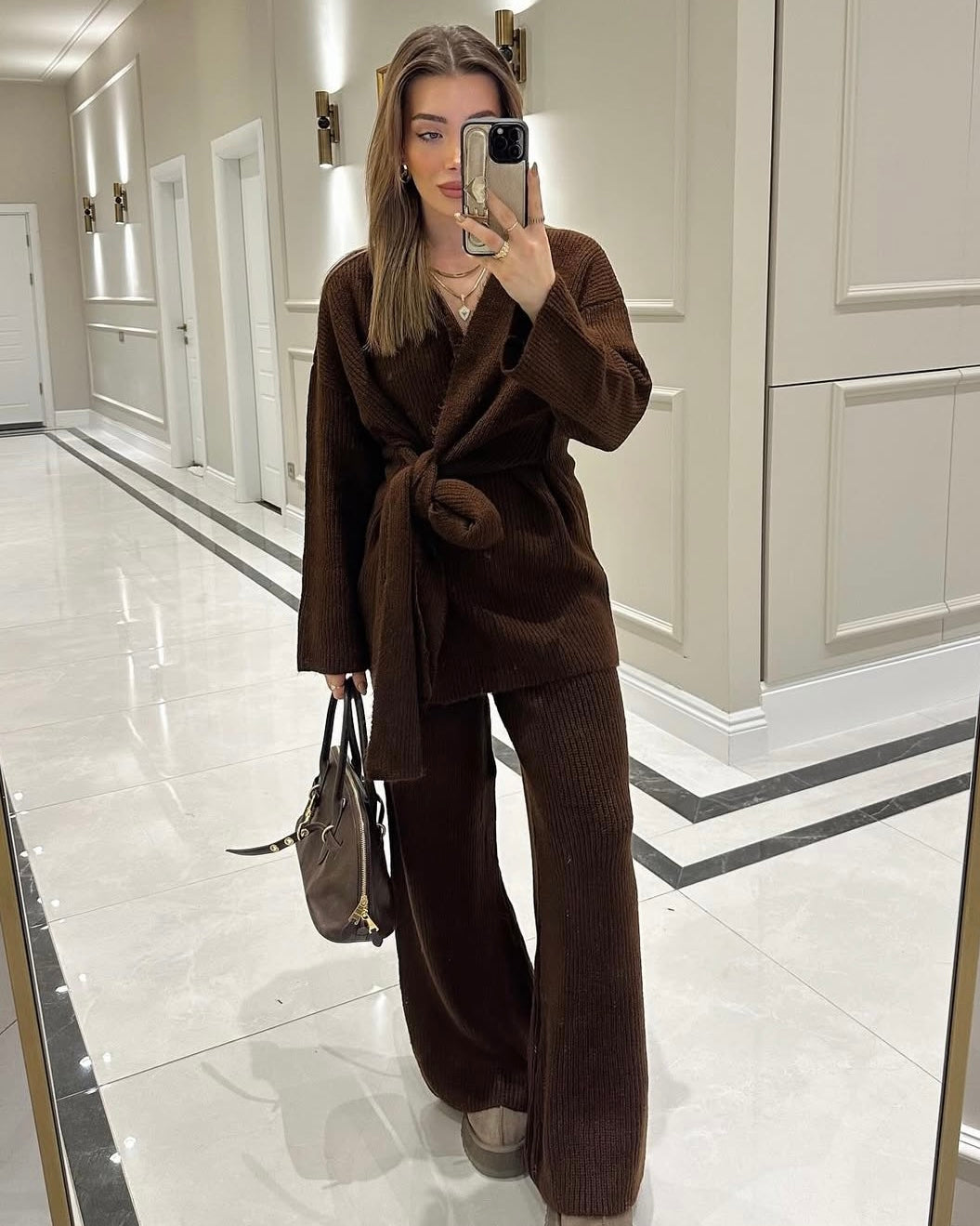 Brown Knitted Tied Set