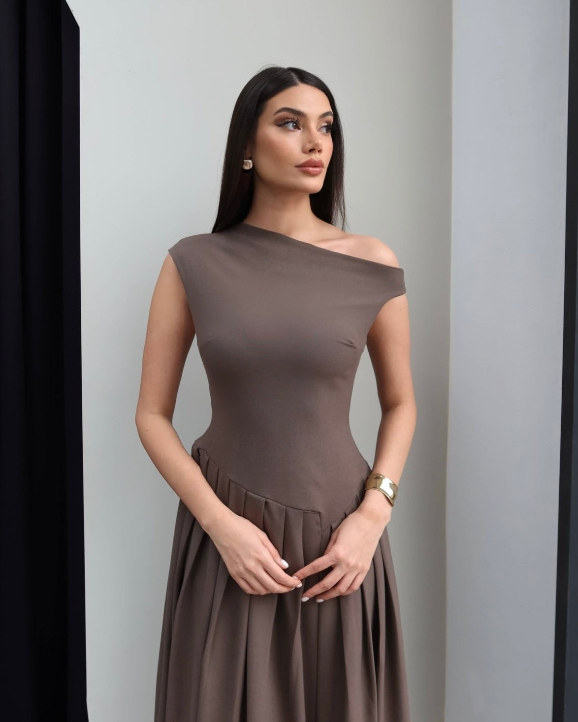 Brown Asymmetrical Dress