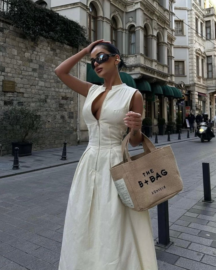 Off White Long Zipped Dress