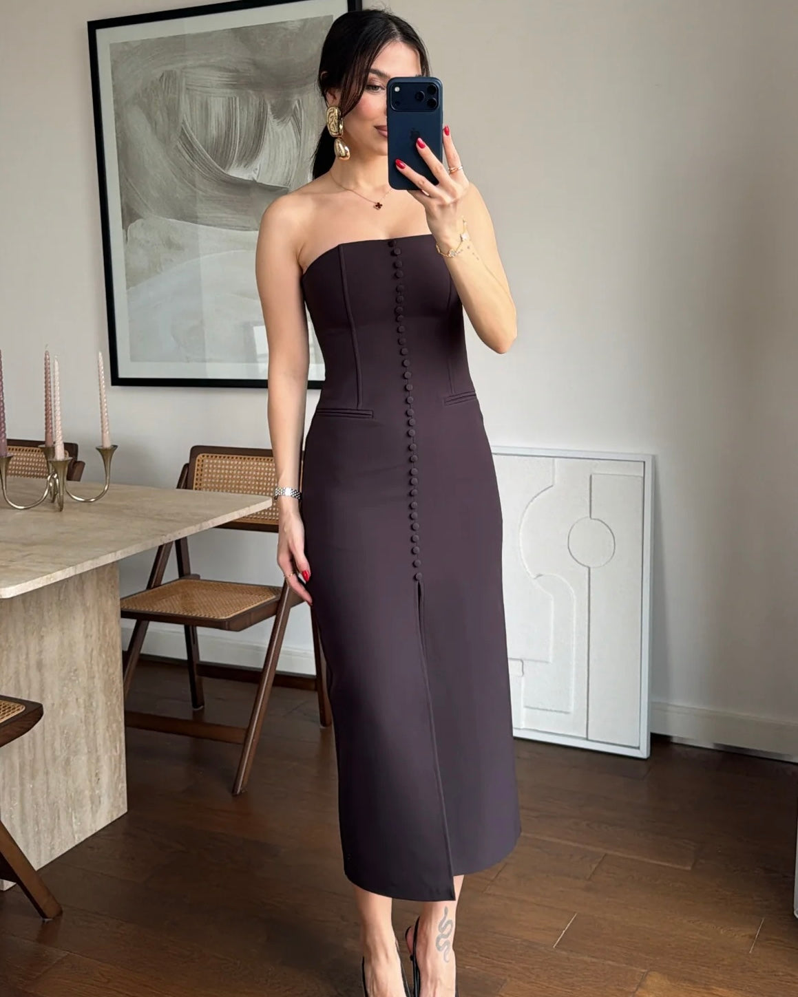 Brown Strapless Dress