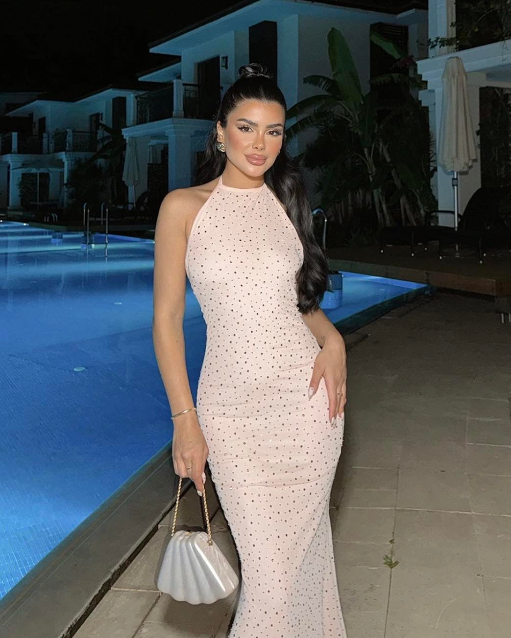Nude Beaded Maxi Dress