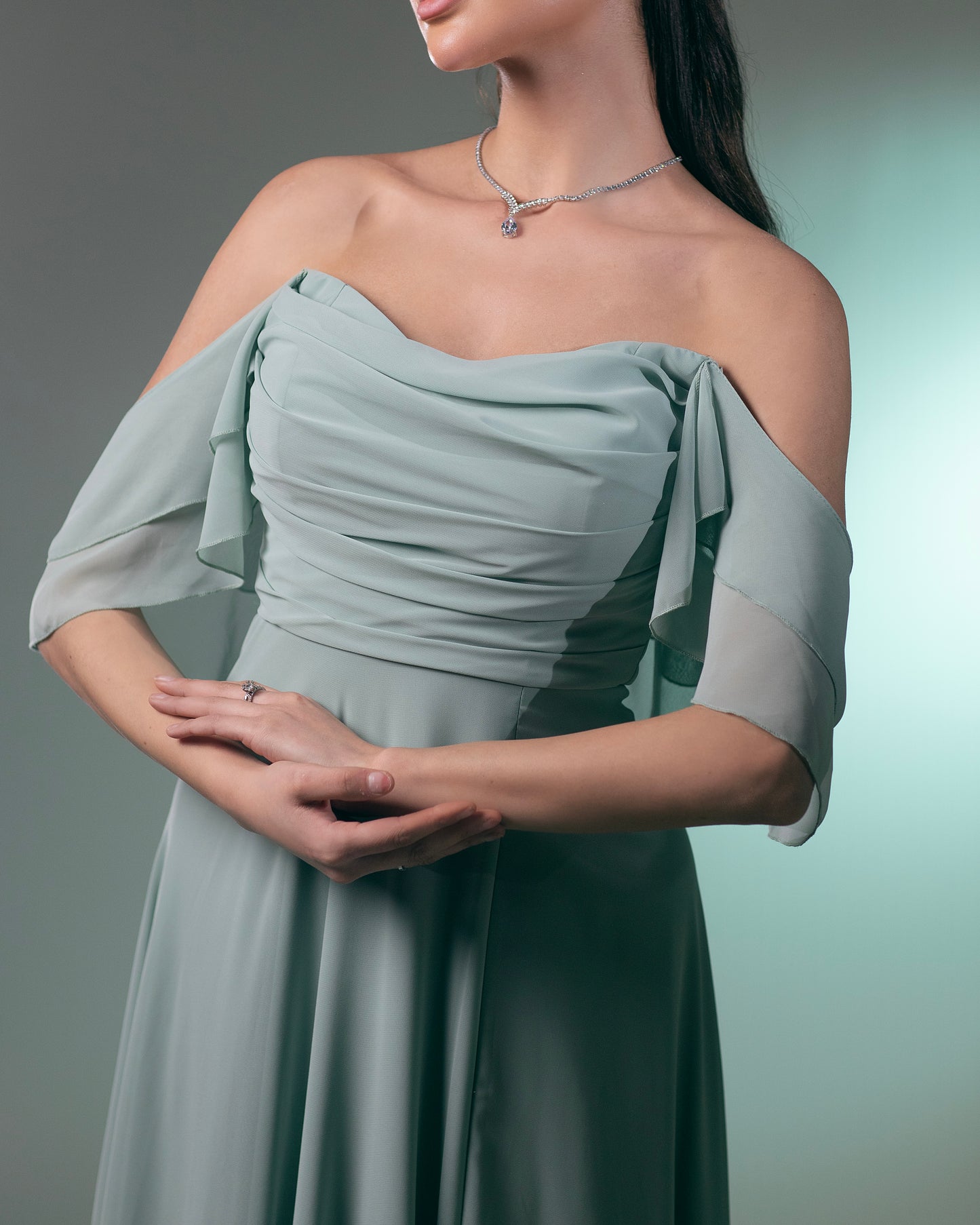 Minty Off Shoulder Maxi Dress