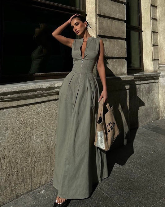 Army Green Zipped Dress