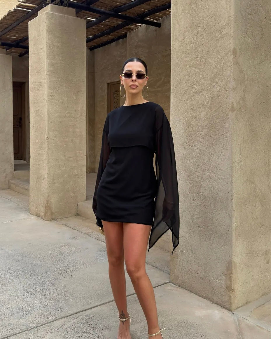 Black Chiffon Mini Dress