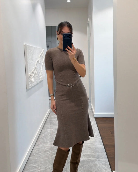 Beige Dress with Belt