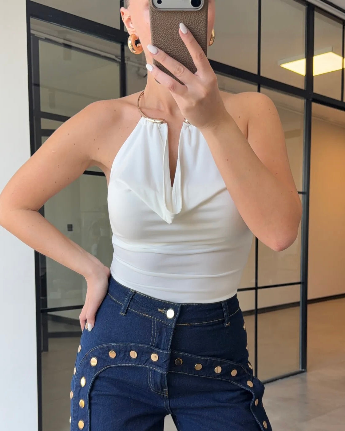 White Gold Detail Top