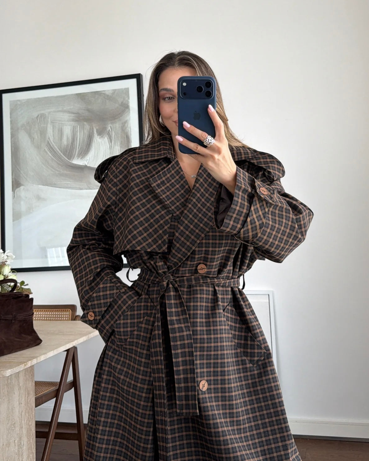Checkered Trench Coat