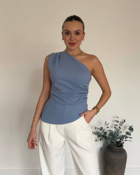 Blue One Shoulder Top