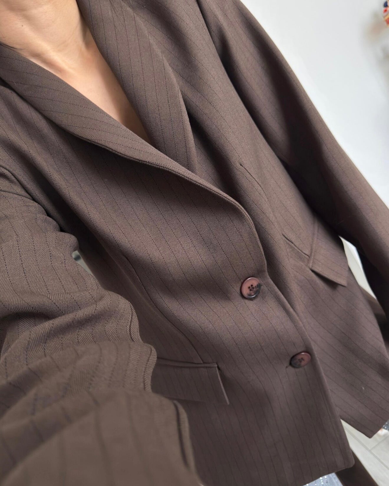 Brown Striped Blazer with Scarf