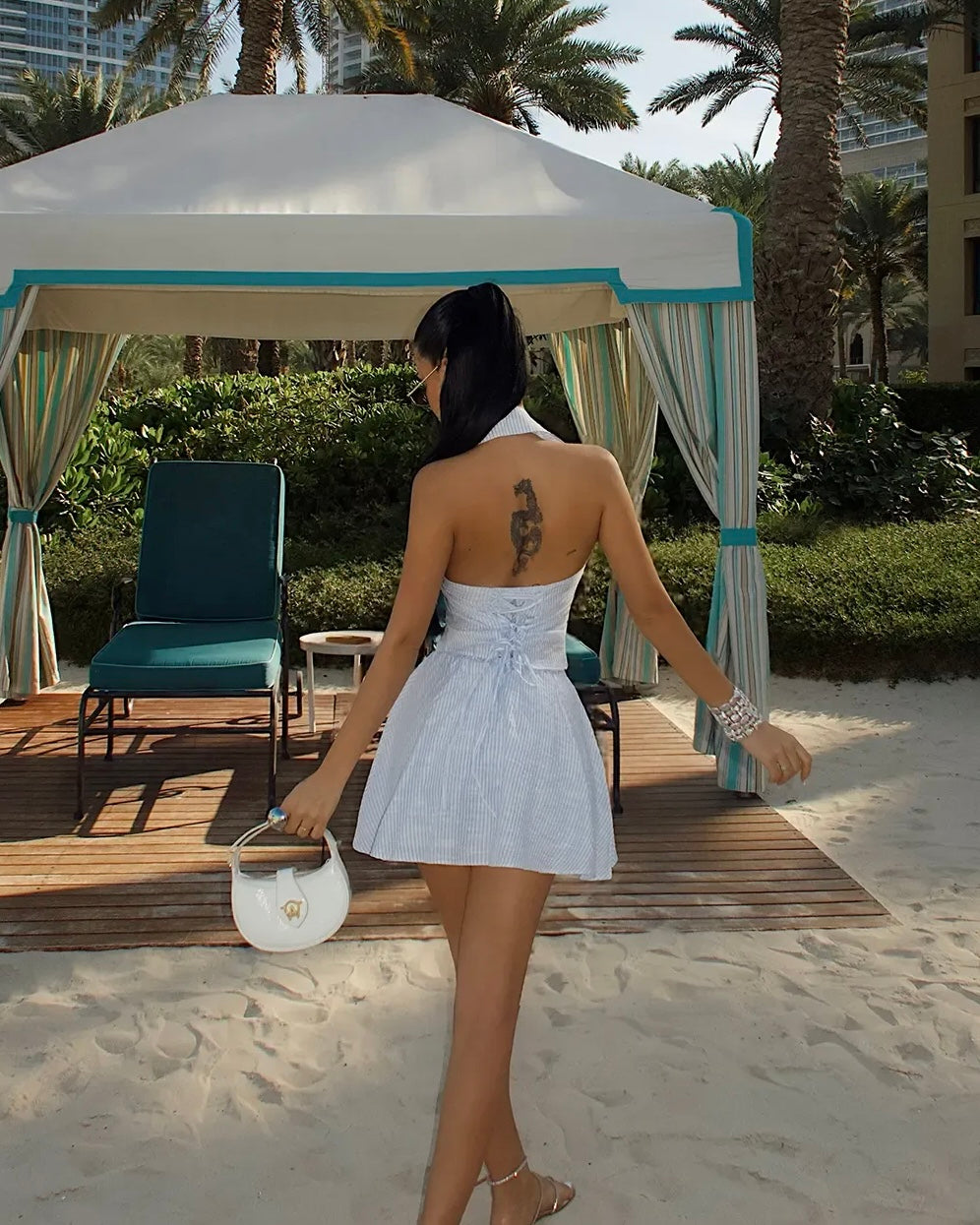 Blue Striped Top & Skirt Set