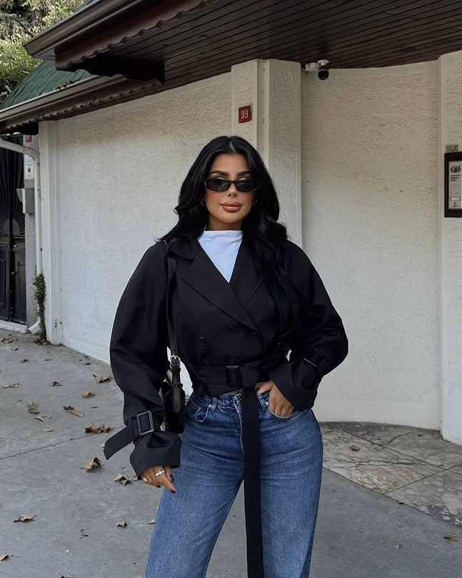 Black Cropped Trench Coat