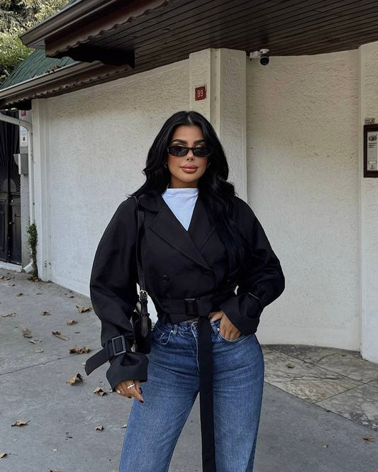 Black Cropped Trench Coat