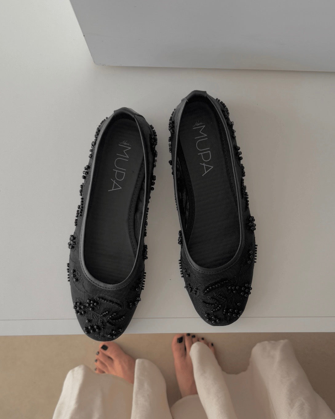 Black Beaded Flats