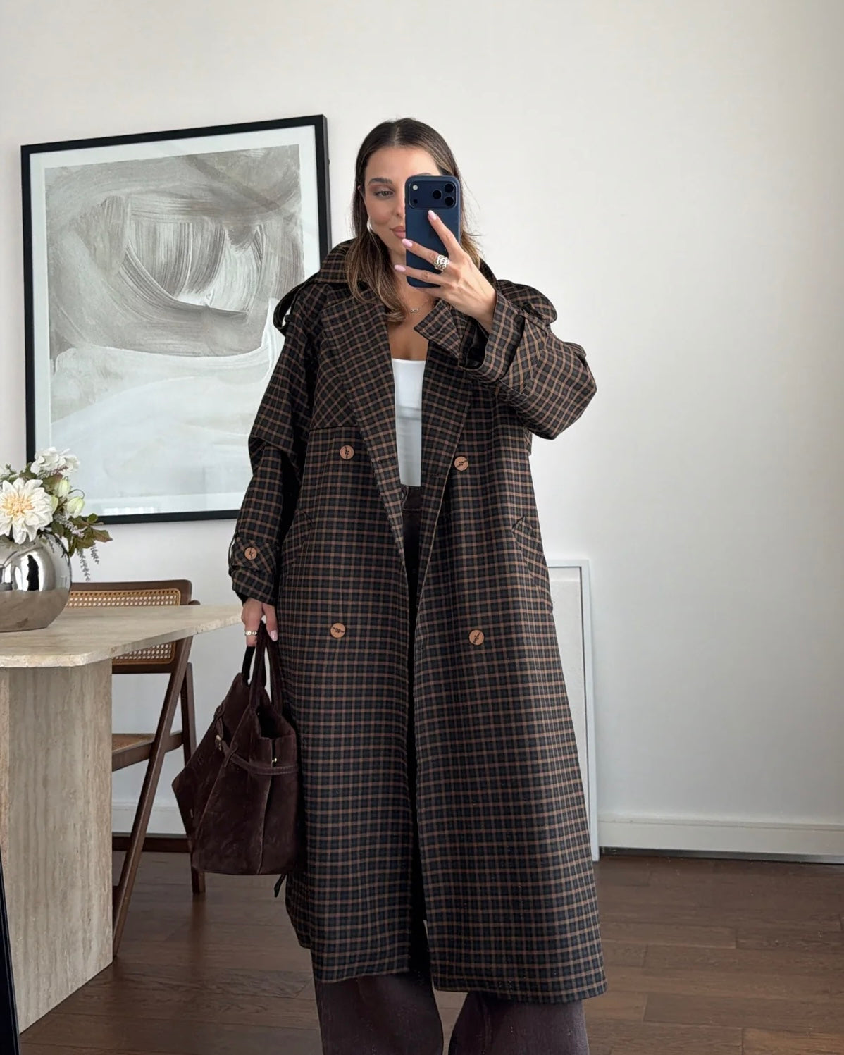 Checkered Trench Coat