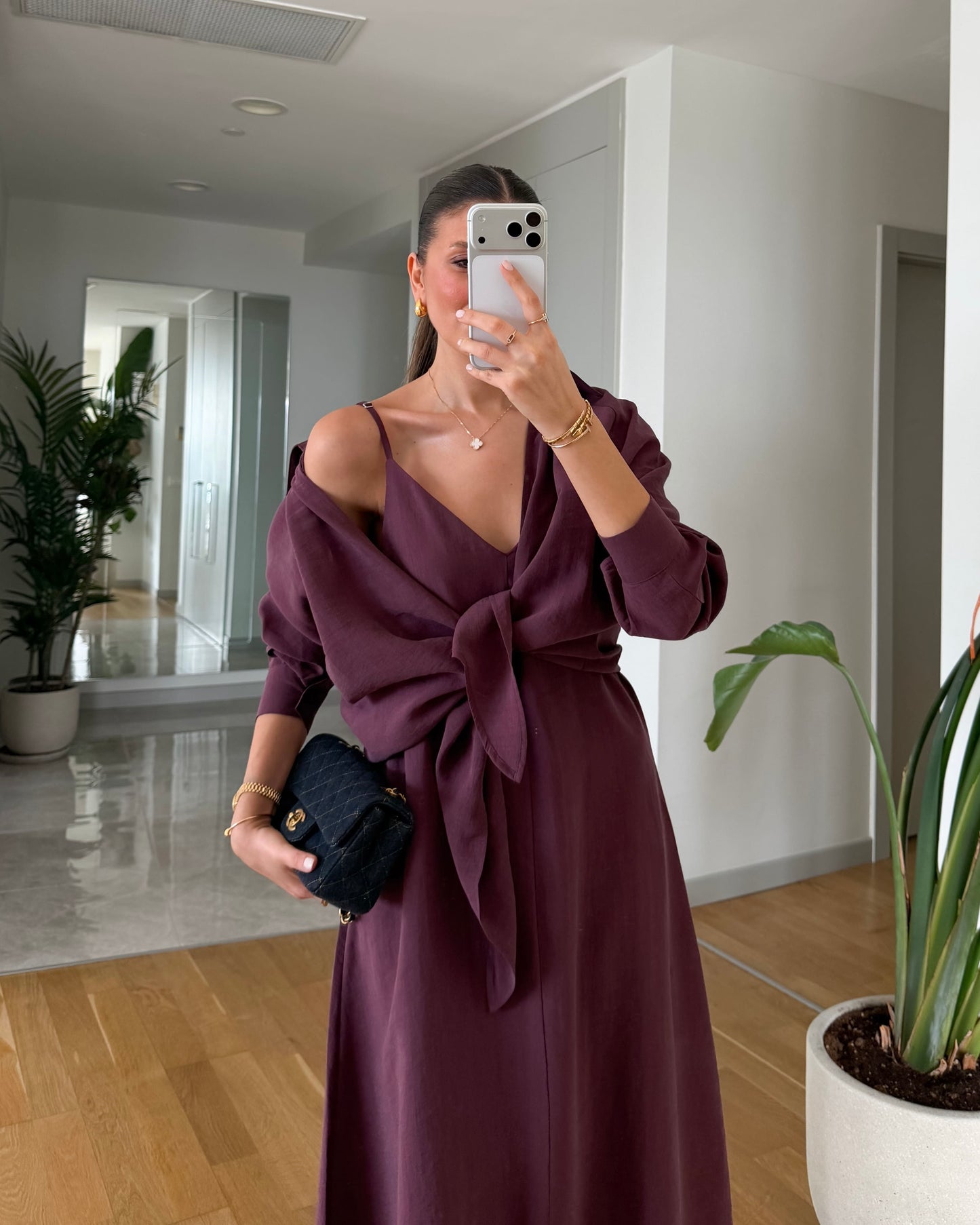 Burgundy Dress with Shirt