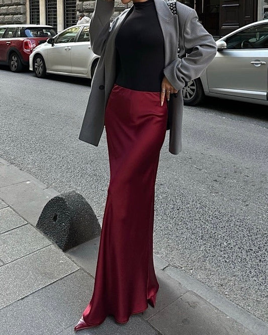 Burgundy Satin Skirt