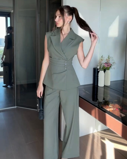 Army Green Waisted Vest Set