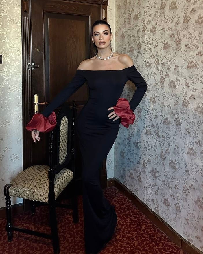 Black Balloon Sleeve Dress