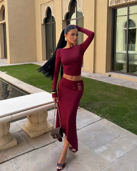 Burgundy Skirt Set