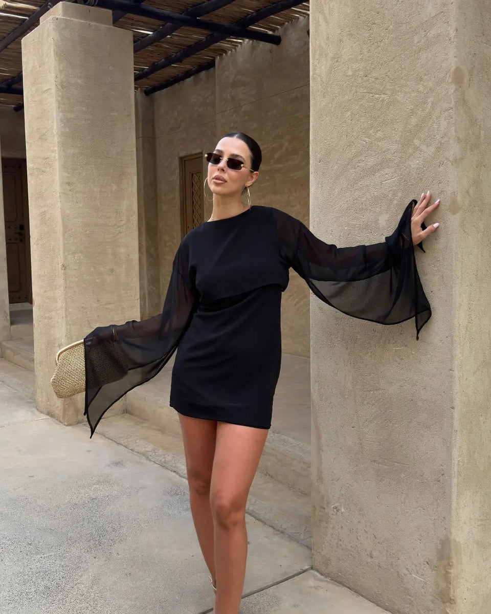 Black Chiffon Mini Dress