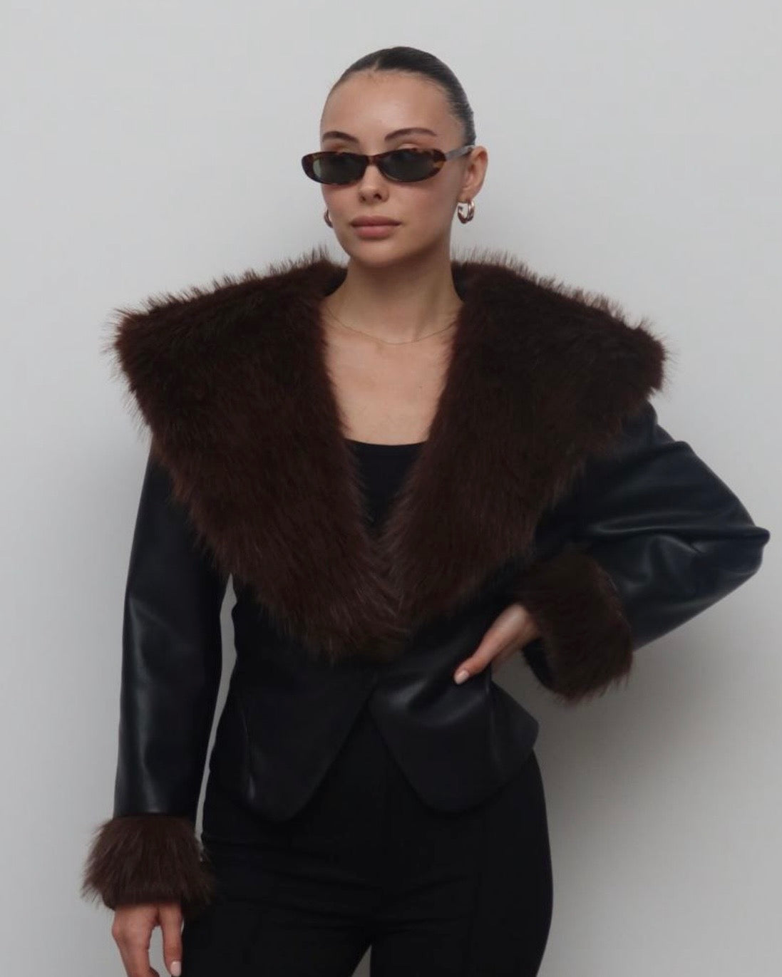 Black Leather Fur Coat