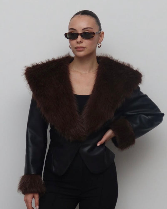 Black Leather Fur Coat