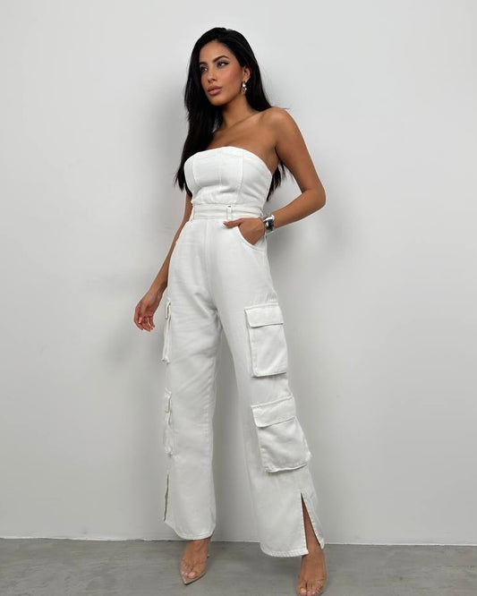White Denim Jumpsuit