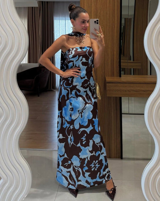 Brown & Blue Satin Dress