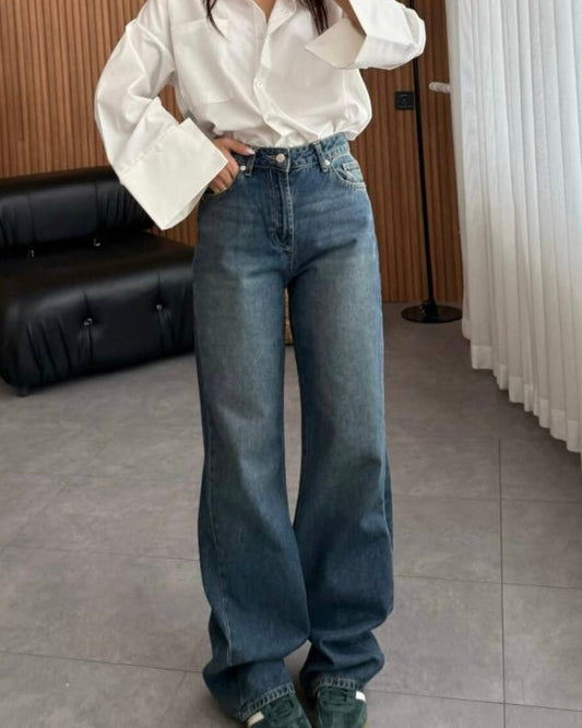 Dark Blue Wide Leg Jeans