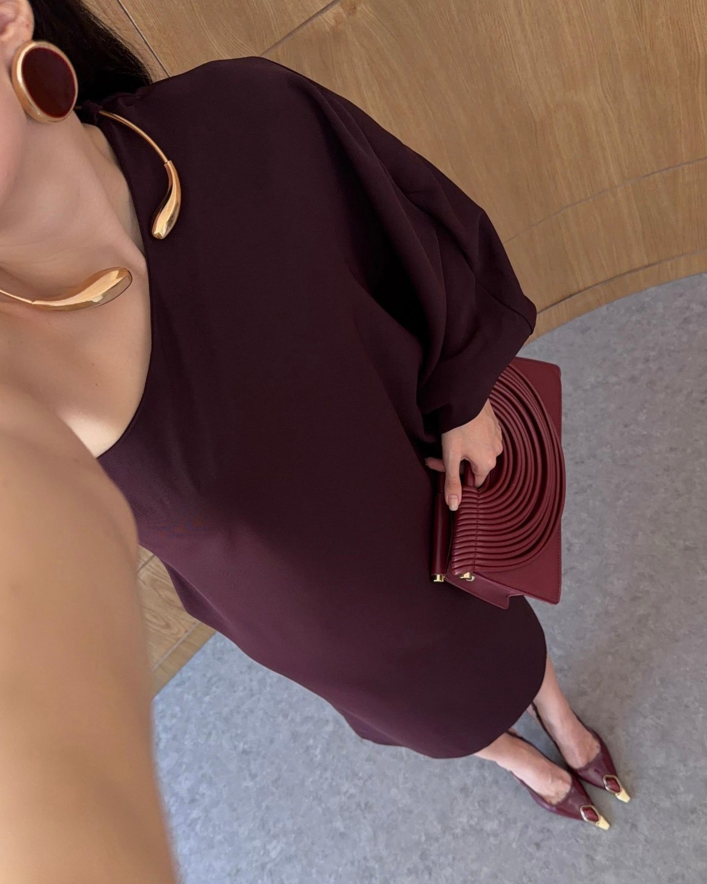 Burgundy One Shoulder Dress
