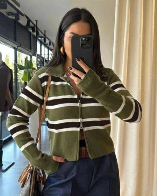 Army Green Zipped Sweater
