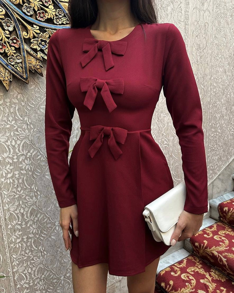 Burgundy Mini Dress with Bows