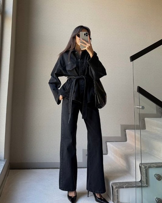 Black Denim Tied Set