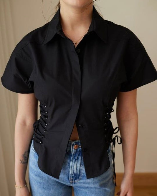 Black Tied Waist Shirt