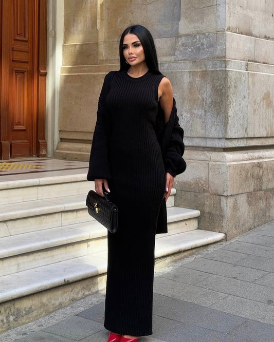 Black Dress with Cardigan
