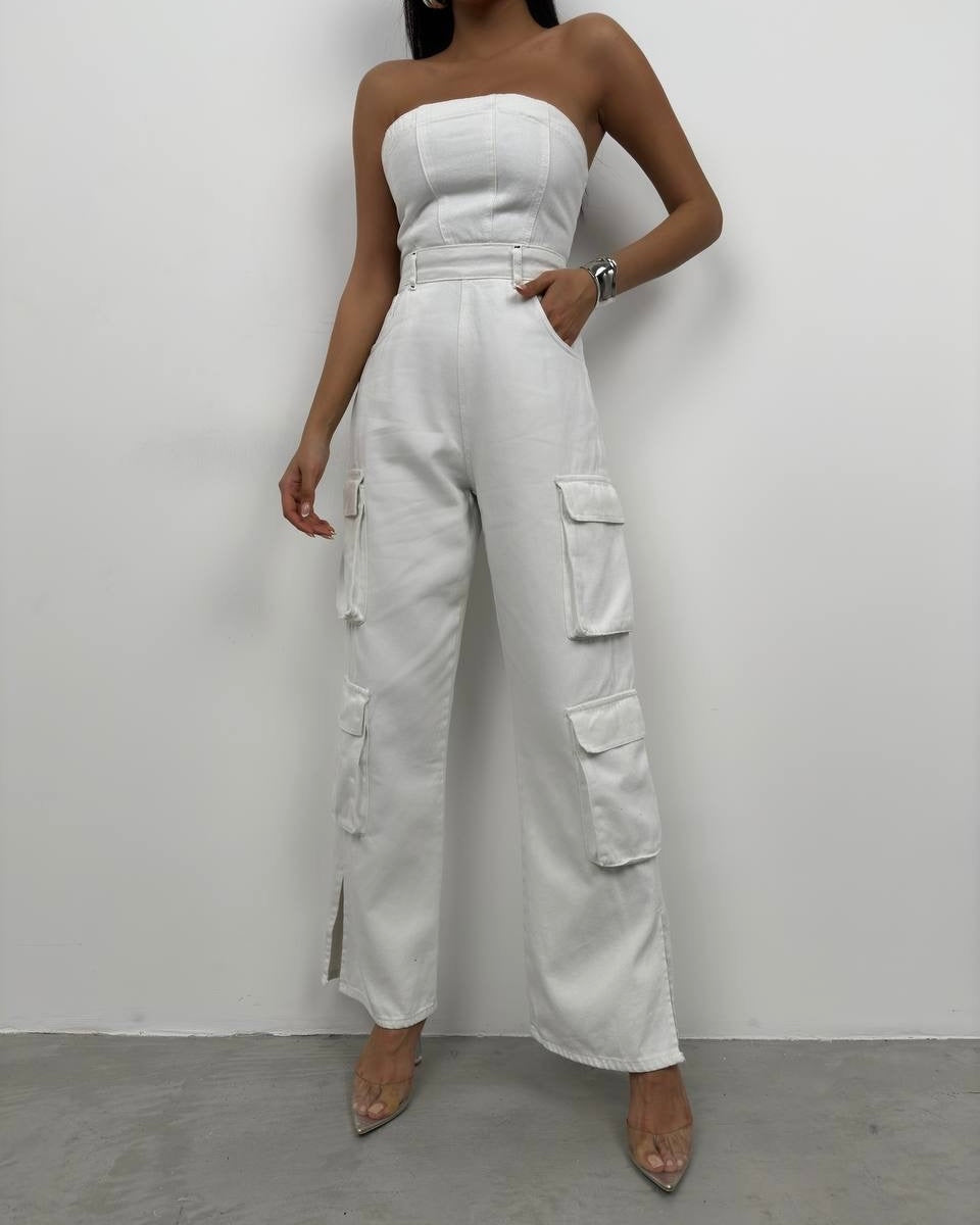 White Denim Jumpsuit