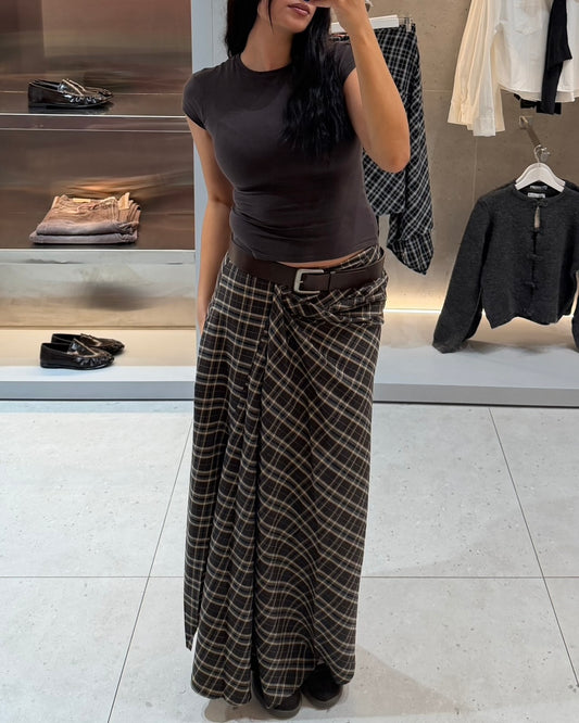 Brown Checkered Skirt