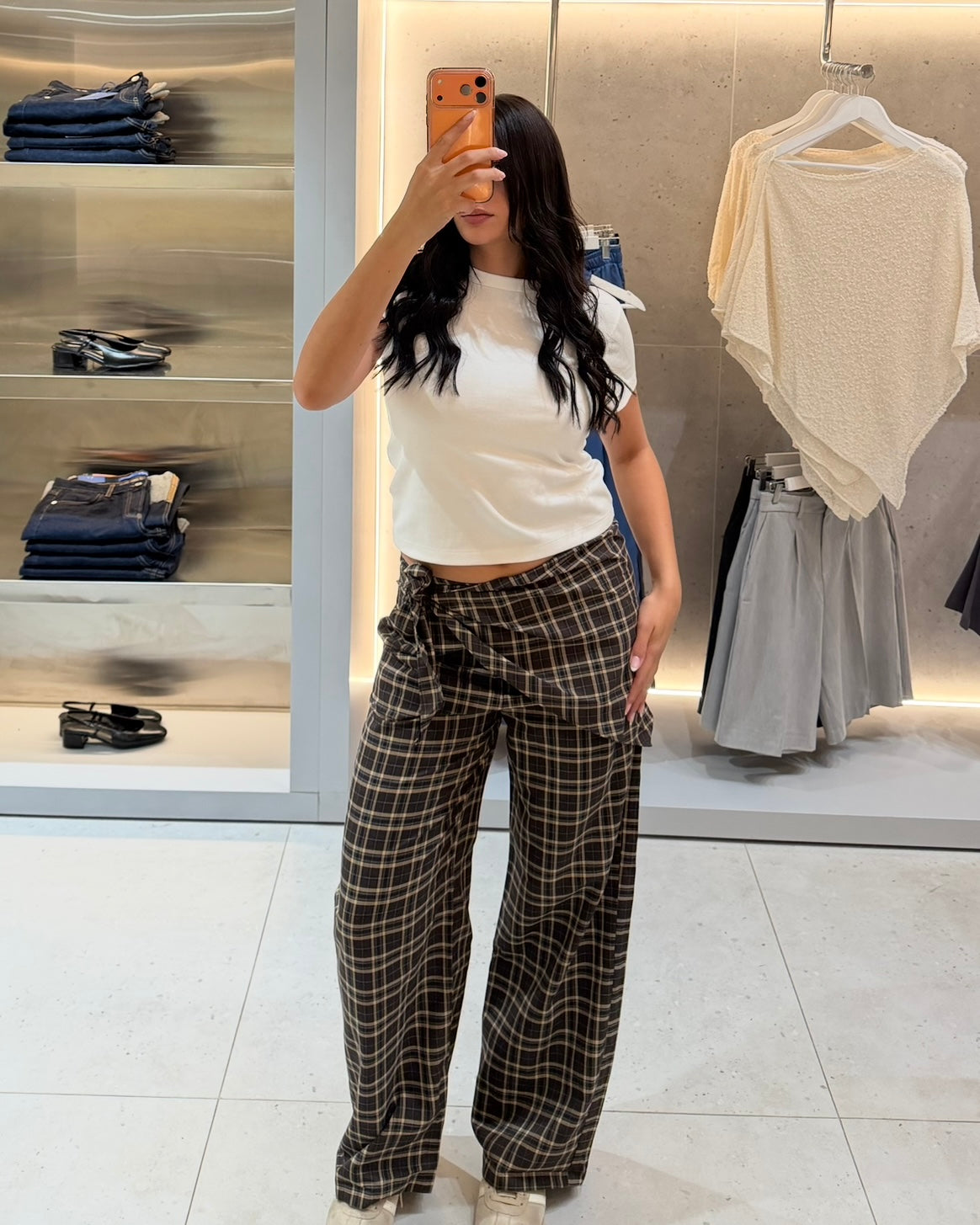 Checkered Pants with Skirt